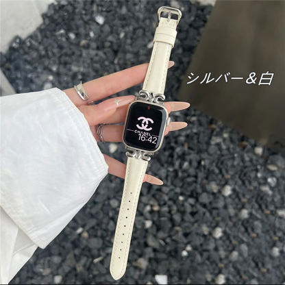 apple watch series 10 バンド 本革 アップル ウォッチ バンド かわいい 人気 我的商店 シルバー＊ホワイト 38/40/41/42(Series10)mm