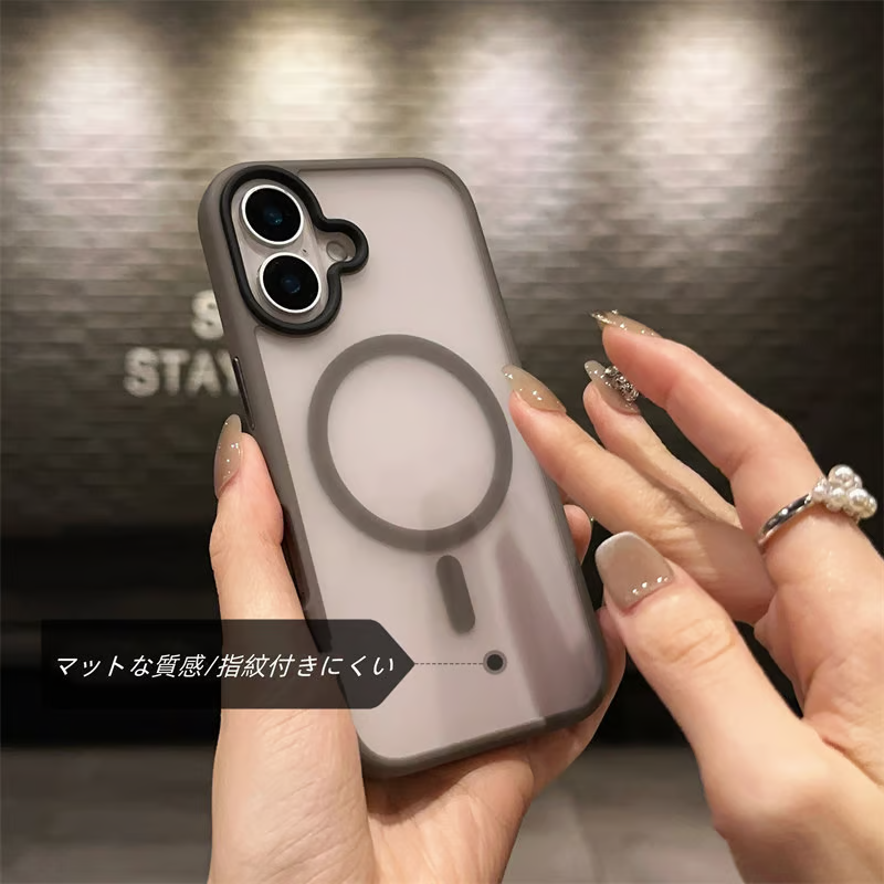 サラサラ感iPhone半透明ケース 滑り止め指紋防止 シンプルiPhoneクリアケース マグセーフ充電 GETCASE