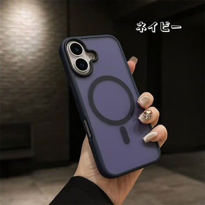 サラサラ感iPhone半透明ケース 滑り止め指紋防止 シンプルiPhoneクリアケース マグセーフ充電 GETCASE ネイビー iphone16
