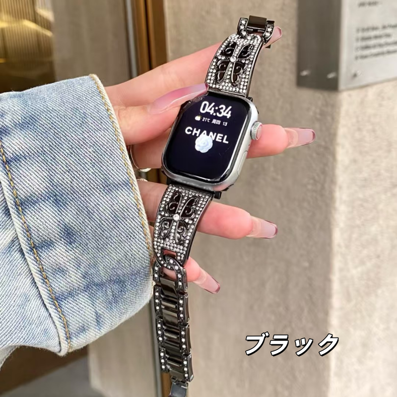 アップルウォッチバンド かわいい キラキラ apple watchバンド S10/S11対応 guestcase ブラック 38/40/41/42(Series10/11)mm