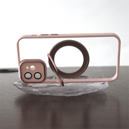 ピンクiPhoneクリアケース マグスタンドiPhone透明ケース カメラ保護 かわいい