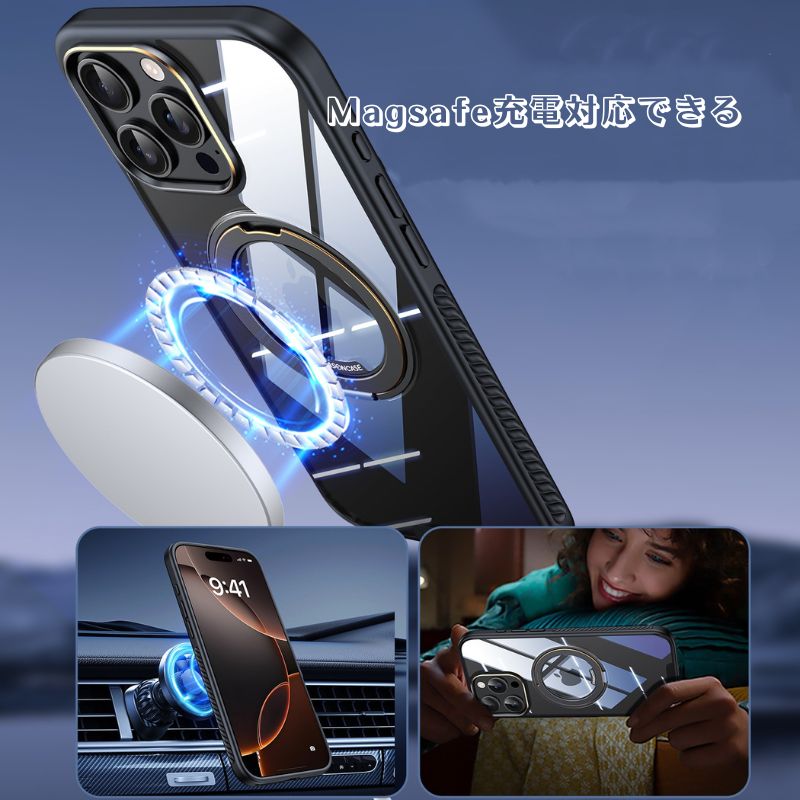 magicスタンドiPhoneクリアケース 人気 衝撃に強いiPhoneケース チタニウム iPhone16色に合う透明ケース