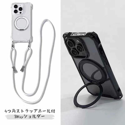 iphone17/16 ショルダーケース ステルスタンド付き magsafeケース 透明 GUESTCASE