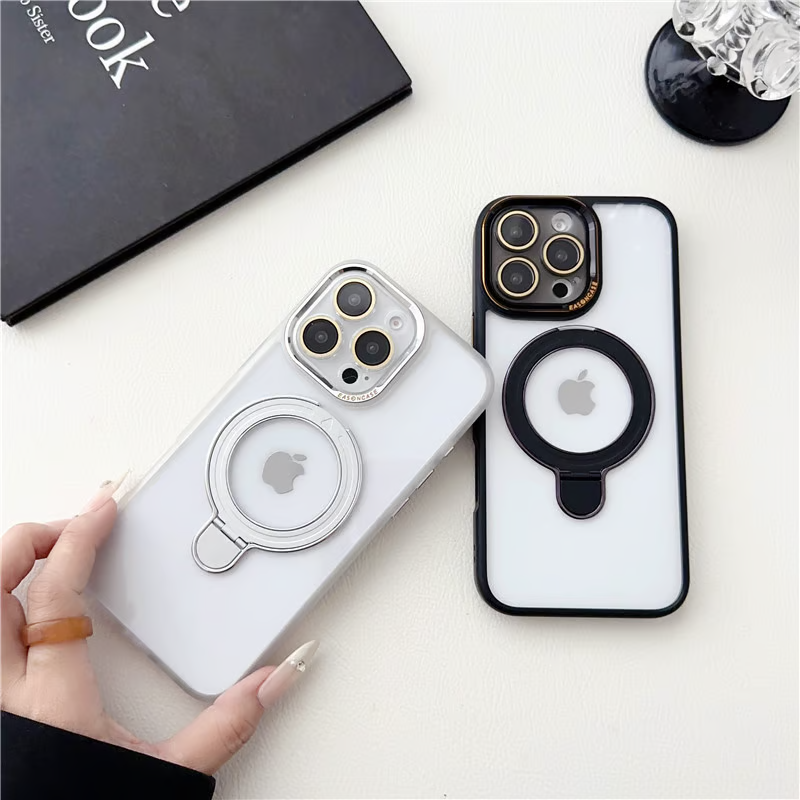 隠れスタンドiPhoneクリアケース カメラ保護 かわいい黄ばみにくいアイフォン透明カバー GETCASE