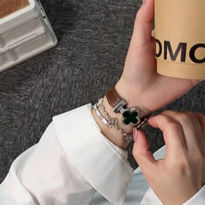 アップル ウォッチ レザー バンド 四葉のクローバー apple watch Series11/SE3対応 バンド かわいい 女性 guestcase ブラウン＆ブラック 38/40/41/42(Series10/11)mm