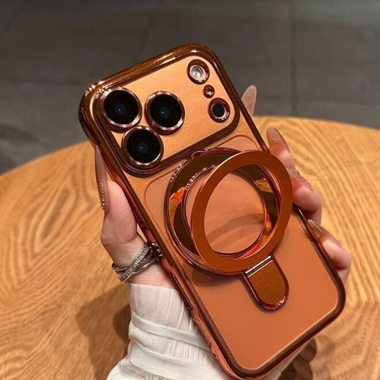 フラット設計スタンドiPhoneクリアケース カメラ保護 iPhoneハードソフトケース かわいい GETCASE オレンジ iPhone17