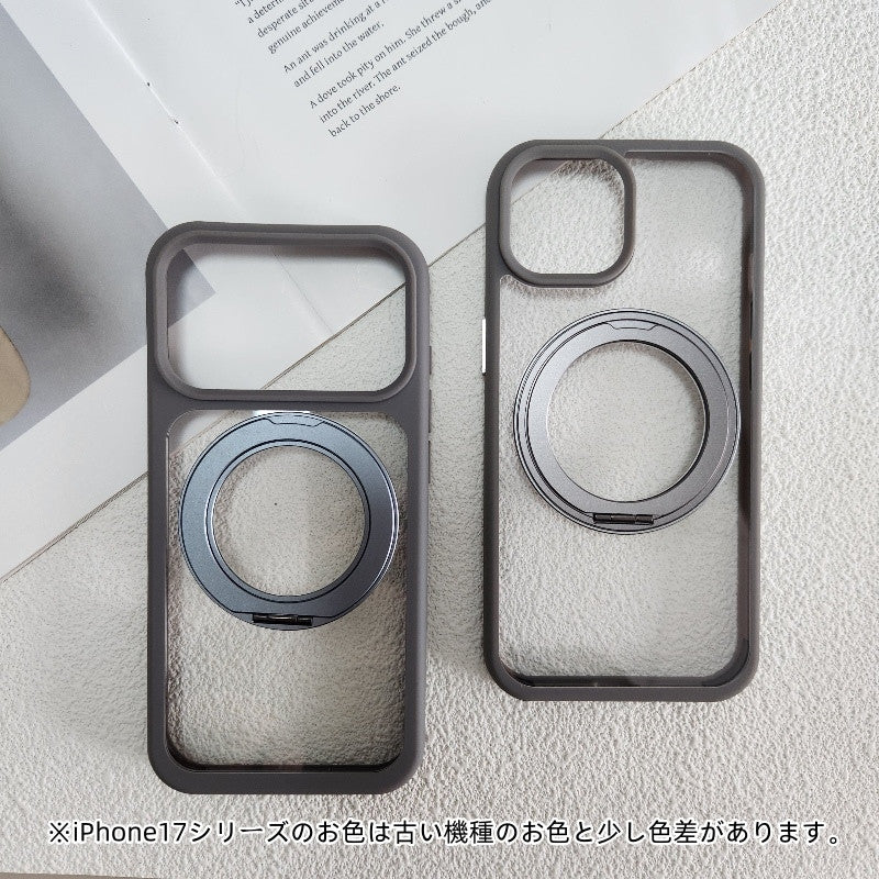隠しストラップホール付き iphone17/17pro/16/16pro クリアケース magsafe スタンド付きケース GETCASE