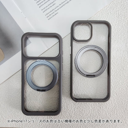 隠しストラップホール付き iphone17/17pro/16/16pro クリアケース magsafe スタンド付きケース GETCASE