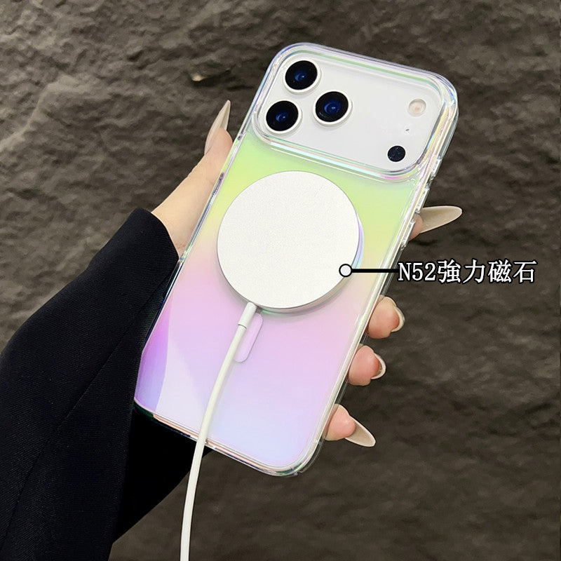 iphone17pro/17promax ガラスケース オーロラ magsafeケース 黄ばまない クリアケース GUESTCASE