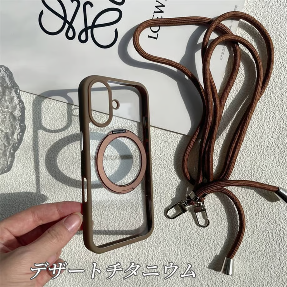 隠れストラップホルダー付きiPhone17/17proケース マグスタンドiPhone透明ケース magsafe対応 GETCASE デザートチタニウム iPhone16