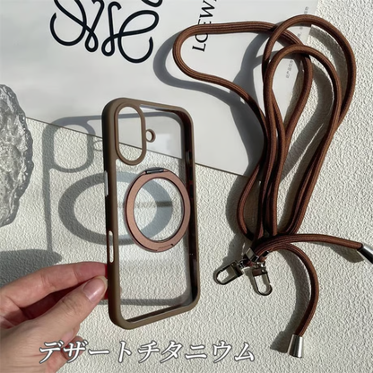 隠れストラップホルダー付きiPhone17/17proケース マグスタンドiPhone透明ケース magsafe対応 GETCASE デザートチタニウム iPhone16