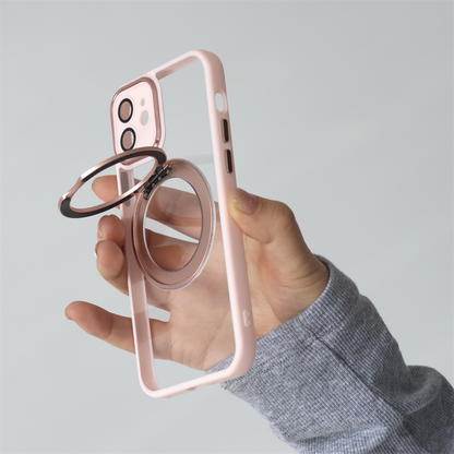 ピンクiPhoneクリアケース マグスタンドiPhone透明ケース カメラ保護 かわいい