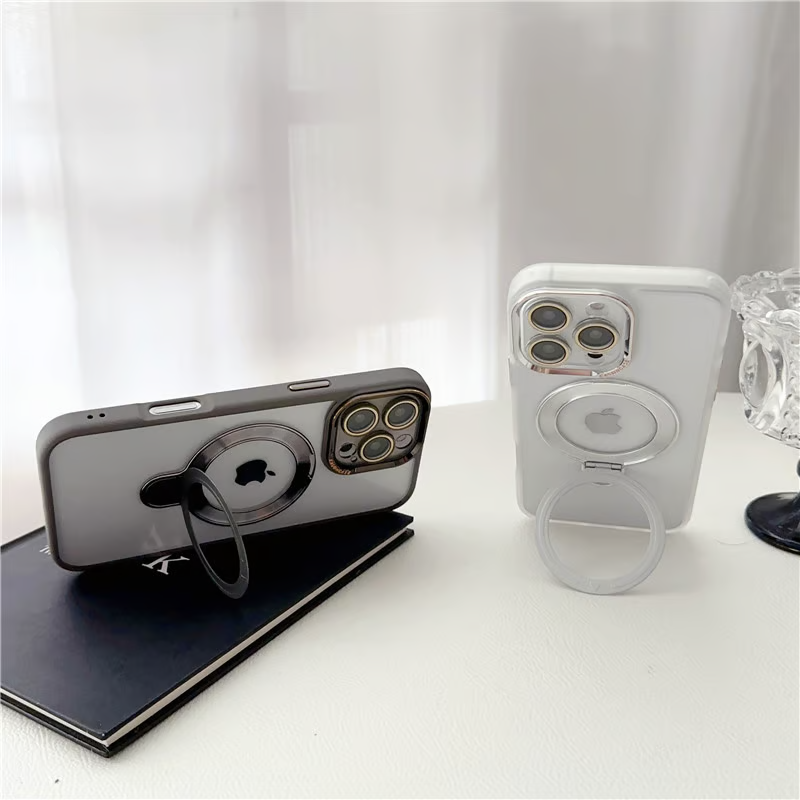 隠れスタンドiPhoneクリアケース カメラ保護 かわいい黄ばみにくいアイフォン透明カバー GETCASE