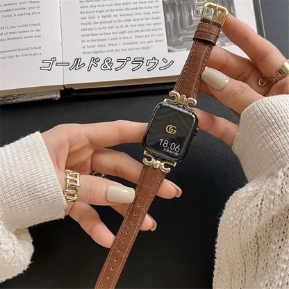 apple watch series 10 バンド 本革 アップル ウォッチ バンド かわいい 人気 我的商店 ゴールド*ブラウン 38/40/41/42(Series10)mm