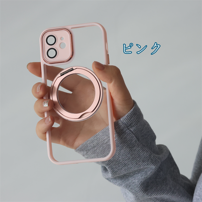 ピンクiPhoneクリアケース マグスタンドiPhone透明ケース カメラ保護 かわいい