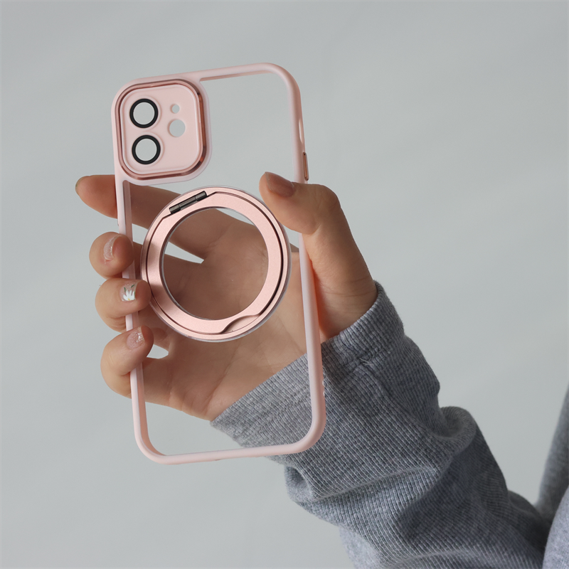 ピンクiPhoneクリアケース マグスタンドiPhone透明ケース カメラ保護 かわいい