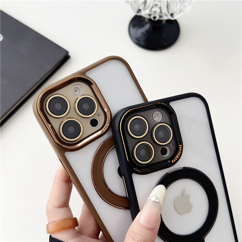 隠れスタンドiPhoneクリアケース カメラ保護 かわいい黄ばみにくいアイフォン透明カバー GETCASE