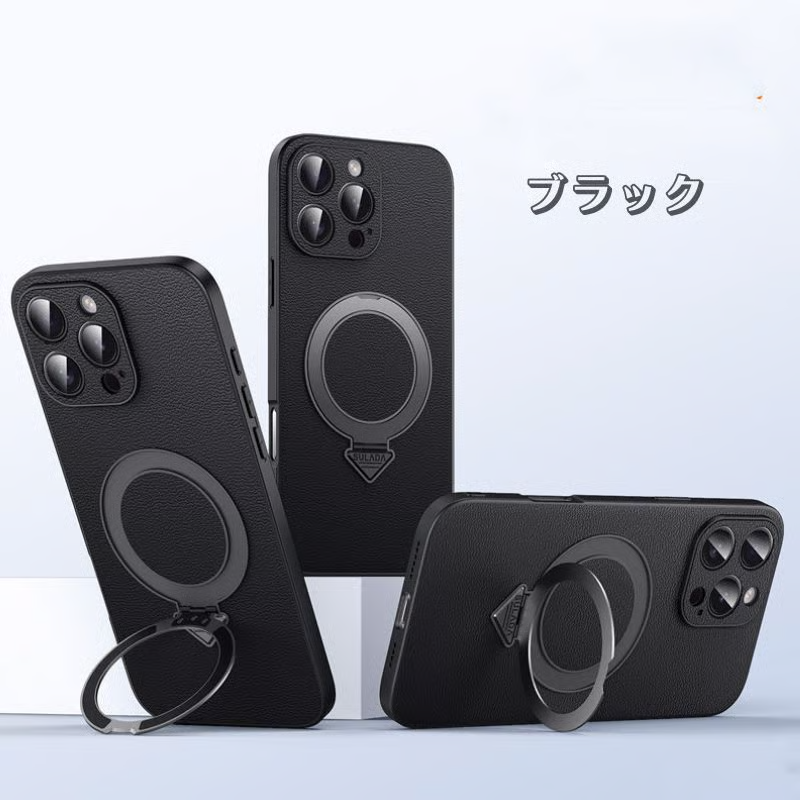 超強力で極薄iPhone牛革ケース フラットスタンドリング iPhoneレザーケース ビジネスシーンに最適 GETCASE ブラック iphone16