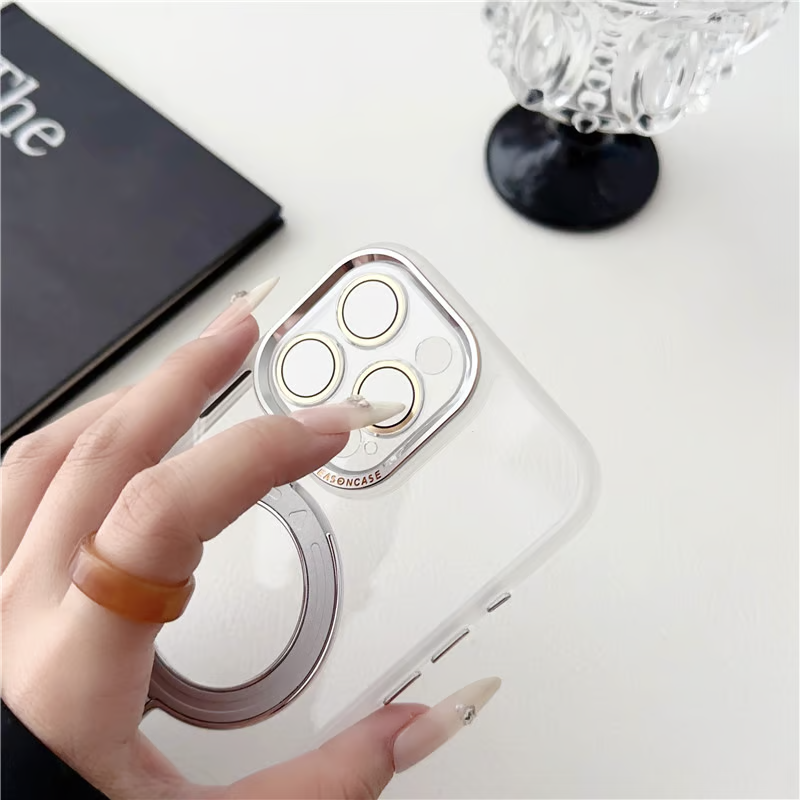 隠れスタンドiPhoneクリアケース カメラ保護 かわいい黄ばみにくいアイフォン透明カバー GETCASE