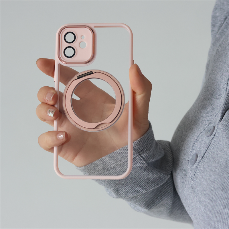 ピンクiPhoneクリアケース マグスタンドiPhone透明ケース カメラ保護 かわいい