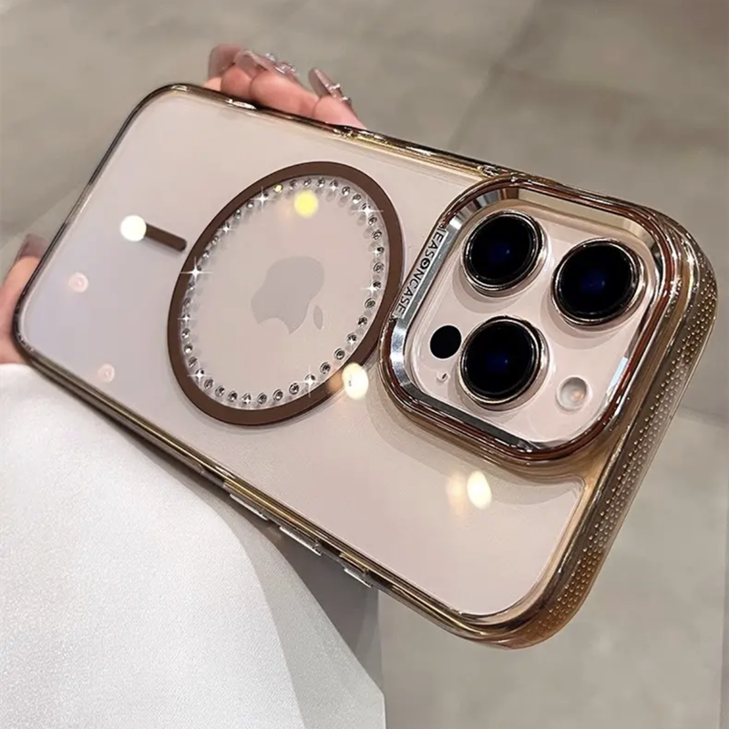 magsafeケース クリア iphone16pro/15/14 ケース ストーンデコ ハードケース GETCASE