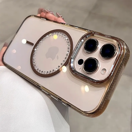 magsafeケース クリア iphone16pro/15/14 ケース ストーンデコ ハードケース