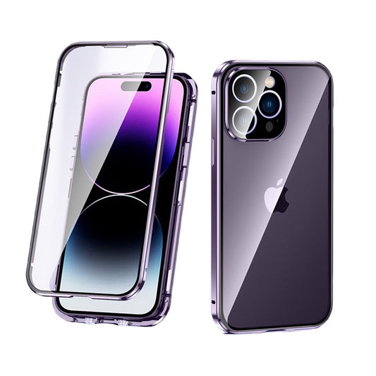 全面保護 iphoneケース フルカバー クリア 覗き見防止 薄型 両面ガラスケース GUESTCASE ディープパープル iPhone16