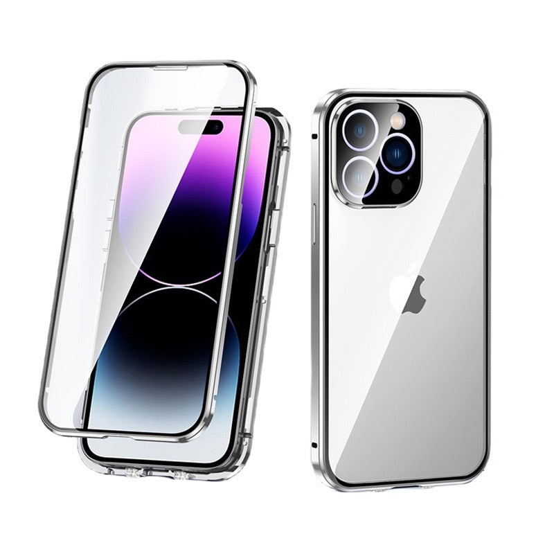 全面保護 iphoneケース フルカバー クリア 覗き見防止 薄型 両面ガラスケース GUESTCASE シルバー iPhone16