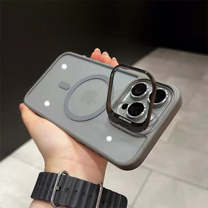 カメラ保護リング付き iphoneケース 隠しスタンド付き magsafeケース クリア