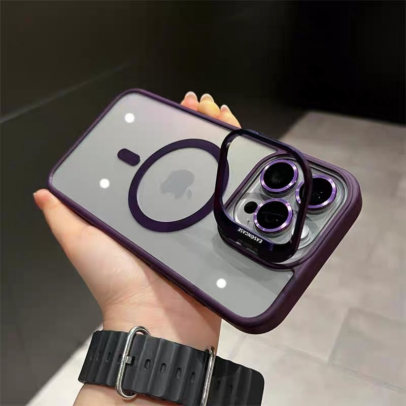カメラ保護リング付き iphoneケース 隠しスタンド付き magsafeケース クリア