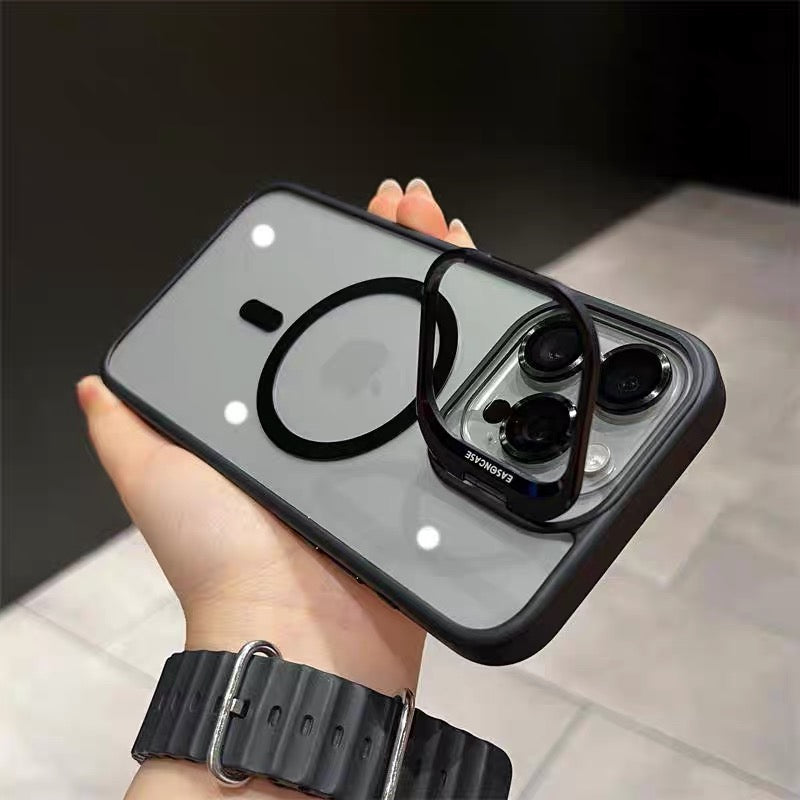 カメラ保護リング付き iphoneケース 隠しスタンド付き magsafeケース クリア