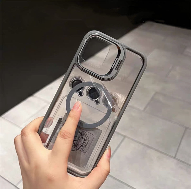 カメラ保護リング付き iphoneケース 隠しスタンド付き magsafeケース クリア