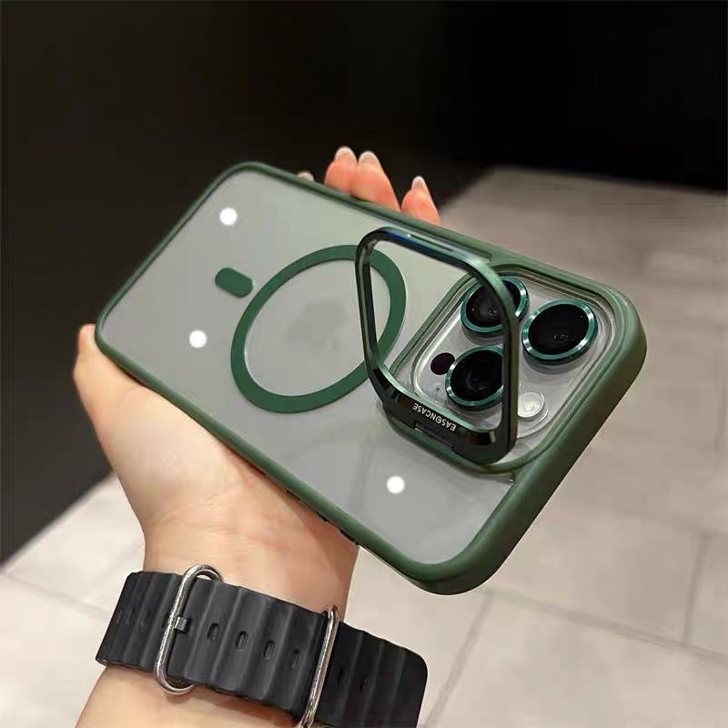 カメラ保護リング付き iphoneケース 隠しスタンド付き magsafeケース クリア