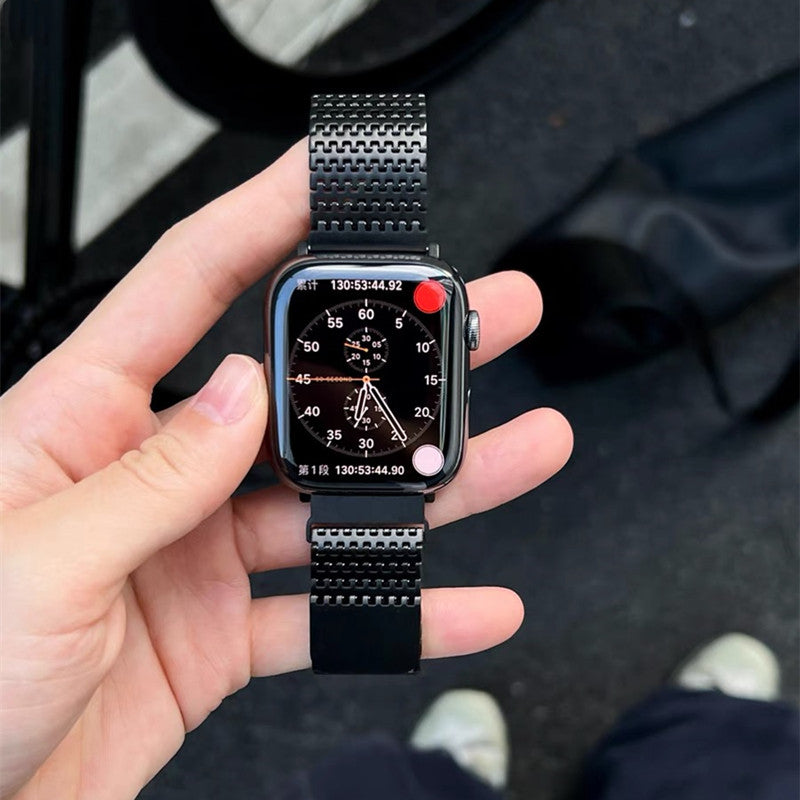 高級 ステンレス apple watchバンド モールス信号 アップルウォッチバンド マグネット式 軽い GUESTCASE ブラック 38/40/41/42(Series10)mm