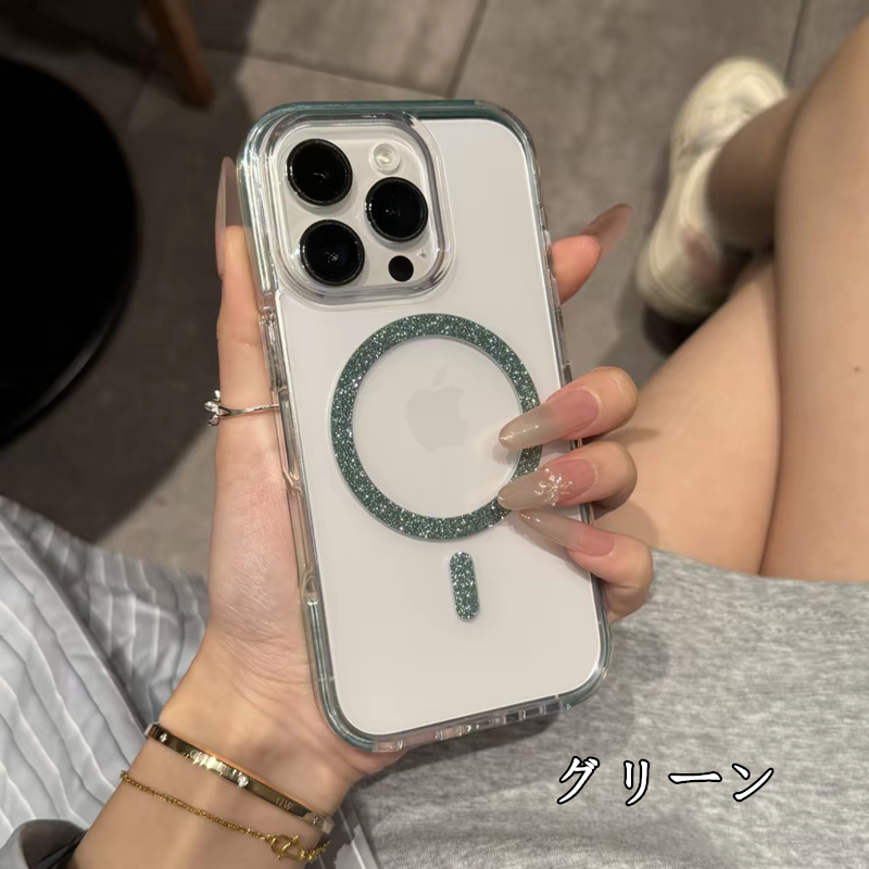 クリア iphone17pro/16pro ケース マグセーフ対応 iphoneケース おしゃれ 透明 キラキラ GUESTCASE