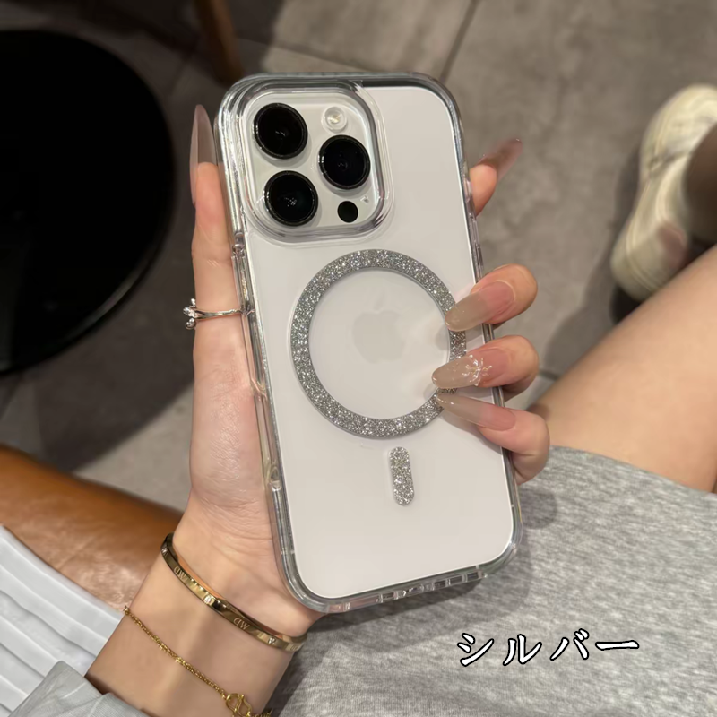クリア iphone17pro/16pro ケース マグセーフ対応 iphoneケース おしゃれ 透明 キラキラ GUESTCASE