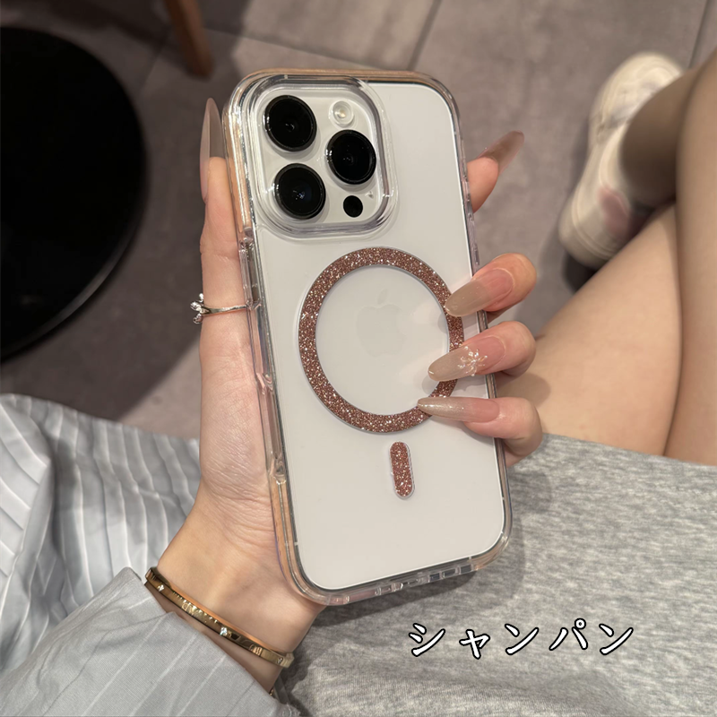 クリア iphone17pro/16pro ケース マグセーフ対応 iphoneケース おしゃれ 透明 キラキラ GUESTCASE シャンパン iPhone16