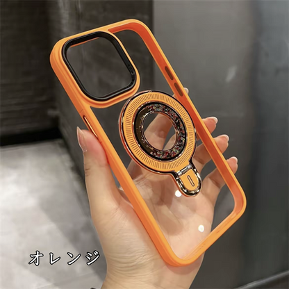 隠しスタンド magsafe対応 iphone17pro/16pro ケース クリア スマホケース キラキラ 動く GUESTCASE オレンジ iPhone17