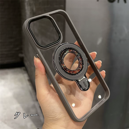 隠しスタンド magsafe対応 iphone17pro/16pro ケース クリア スマホケース キラキラ 動く GUESTCASE グレー iPhone17