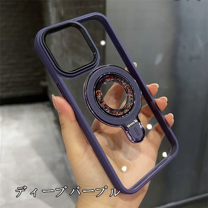 隠しスタンド magsafe対応 iphone17pro/16pro ケース クリア スマホケース キラキラ 動く GUESTCASE ディープパープル iPhone17