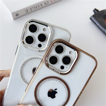 magsafeケース クリア iphone16pro/15/14 ケース ストーンデコ ハードケース GETCASE