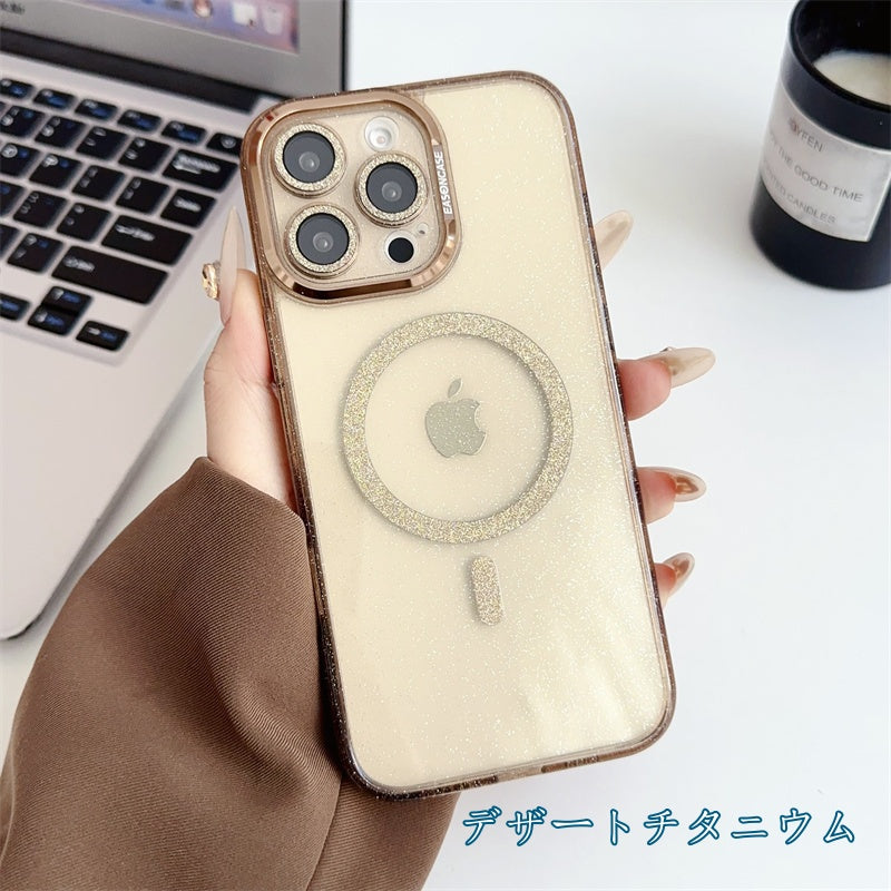 カメラ保護キラキラiPhoneケース マグセーフ充電対応かわいいiPhoneクリアケース 黄ばみにくい