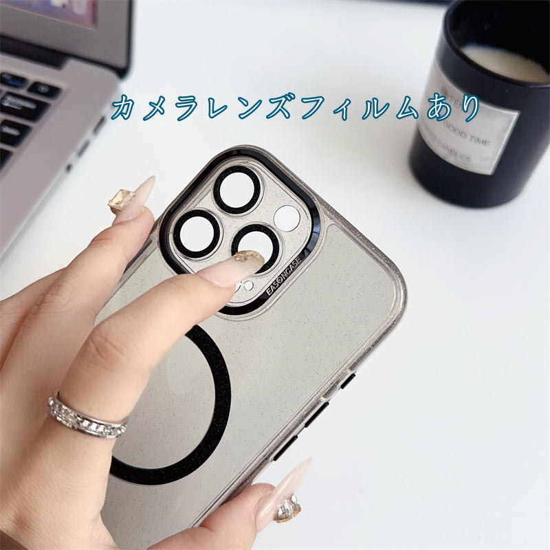 カメラ保護キラキラiPhoneケース マグセーフ充電対応かわいいiPhoneクリアケース 黄ばみにくい