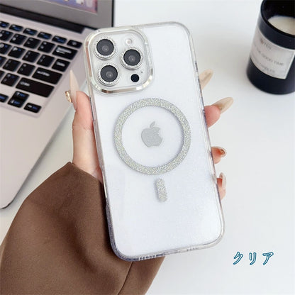 カメラ保護キラキラiPhoneケース マグセーフ充電対応かわいいiPhoneクリアケース 黄ばみにくい