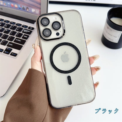 カメラ保護キラキラiPhoneケース マグセーフ充電対応かわいいiPhoneクリアケース 黄ばみにくい