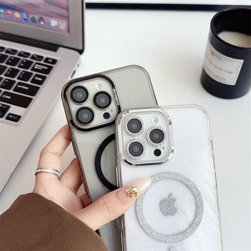 カメラ保護キラキラiPhoneケース マグセーフ充電対応かわいいiPhoneクリアケース 黄ばみにくい