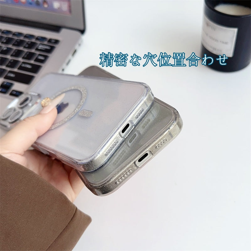 カメラ保護キラキラiPhoneケース マグセーフ充電対応かわいいiPhoneクリアケース 黄ばみにくい