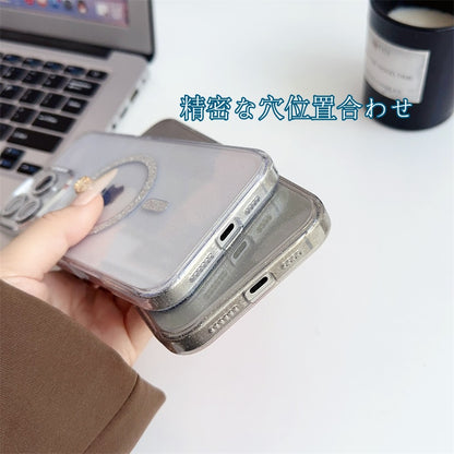 カメラ保護キラキラiPhoneケース マグセーフ充電対応かわいいiPhoneクリアケース 黄ばみにくい