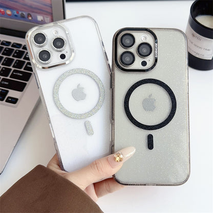 カメラ保護キラキラiPhoneケース マグセーフ充電対応かわいいiPhoneクリアケース 黄ばみにくい