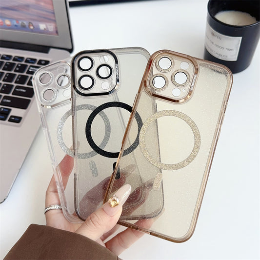 カメラ保護キラキラiPhoneケース マグセーフ充電対応かわいいiPhoneクリアケース 黄ばみにくい